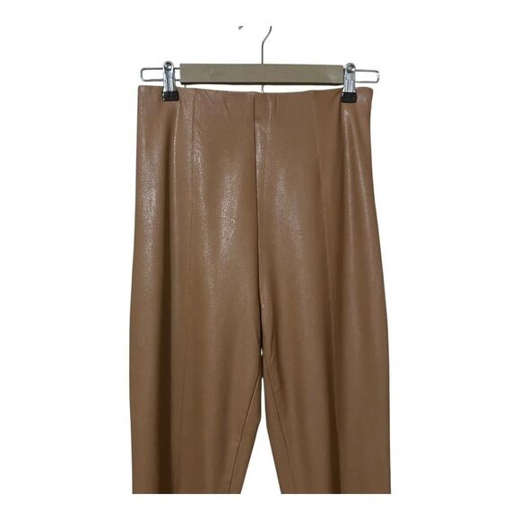 Amanda Uprichard Womens Size Small Camel Faux Leather Pants Front Hem Split - Picture 2 of 4